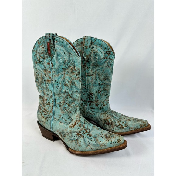 Rocky Shoes - Rocky Gold and Turqouise Cowgirl Boots - Size 9